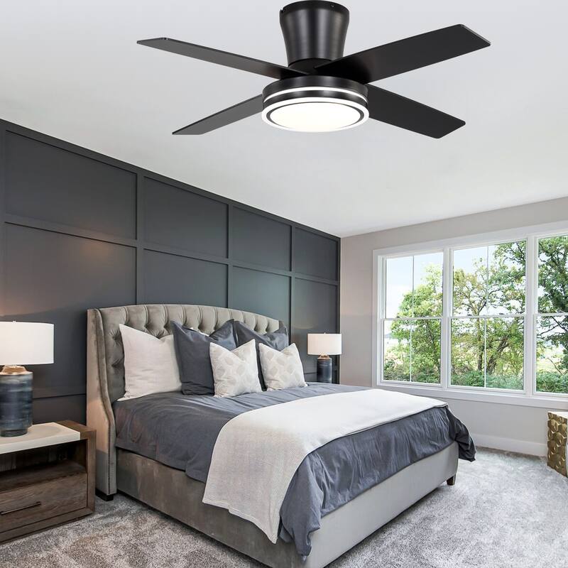 Cusp Barn 44" Low Profile Flush Mount Ceiling Fans with Lights and Remote, Modern 6 Speeds Quiet Reversible DC Motor Ceiling Fan