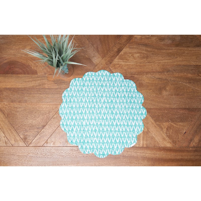 Surfside Sound Scalloped Round Placemats Set of 6 Nautical Design Beach, 17"
