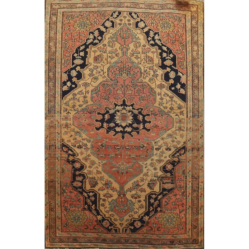 Pre-1900 Vegetable Dye Sarouk Farahan Antique Persian Wool Carpet - 3'4" x 4'11"