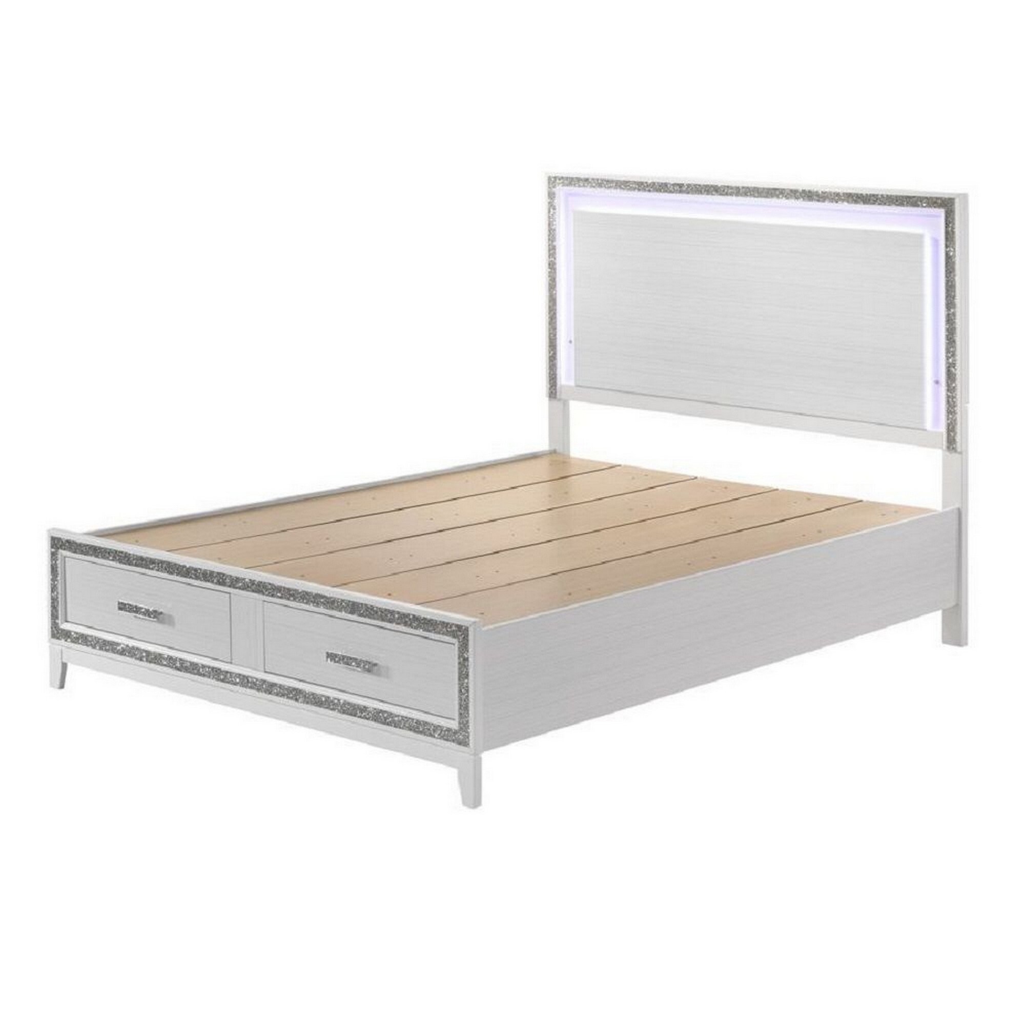 King Size Storage Bed Elegant Silver Glitter Trim LED Lit Headboard White On Sale Bed Bath Beyond 37962074