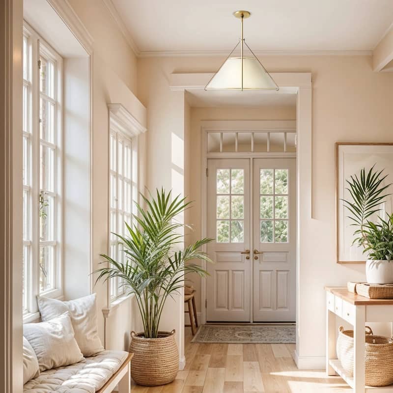 Lumina Modern Pendant Light - Metal, Fabric & Gold, Ivory White Cone Light Fixture For Modern, Coastal, Minimalist Room Decor