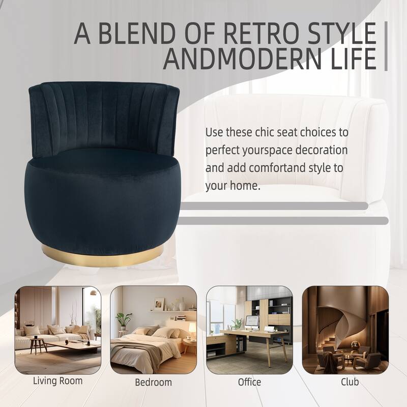 Velvet Swivel Accent Barrel Chair, Upholstered Comfy Single Sofa Chair, Round Armchairs with Wrap-around Barrel Dackrest