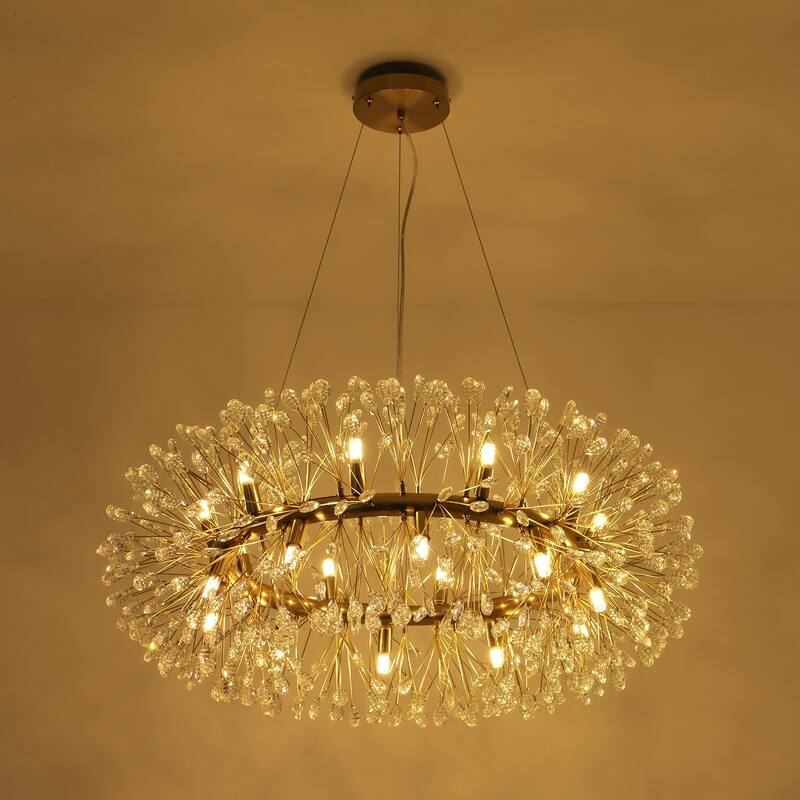 20-Light Modern Glam Wheel Round Starburst Firework Crystal Chandelier for Dining Room