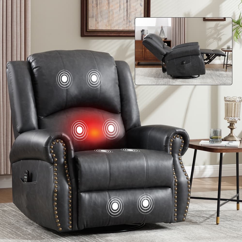 Heat Massage Manual Recliner Chair with Rocker and Swivel in Fabric for Living Room