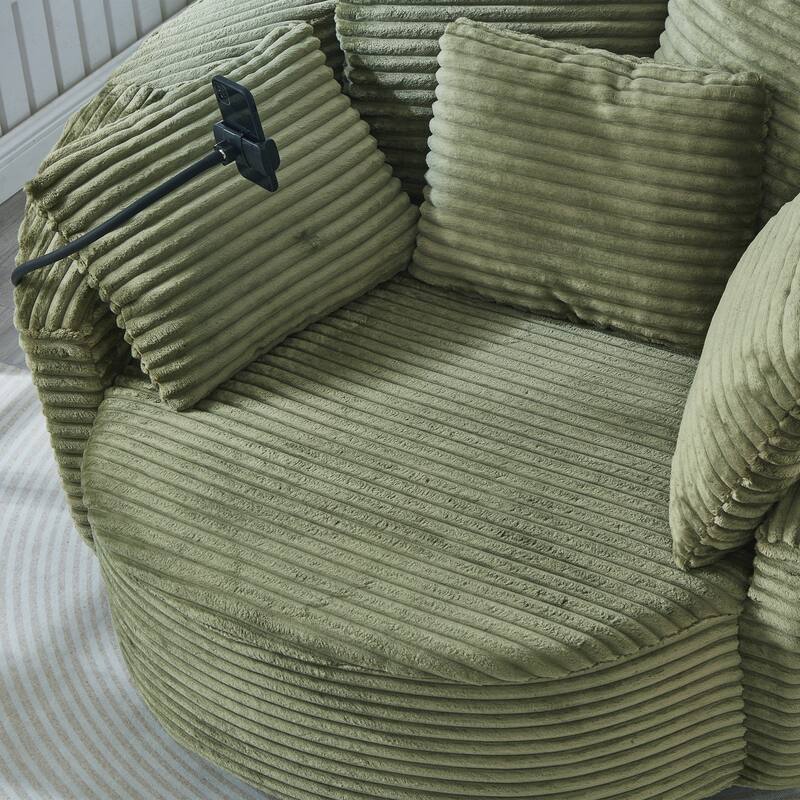 360° Swivel Chair Accent Barrel Chair Corduroy Round Sofa Chair