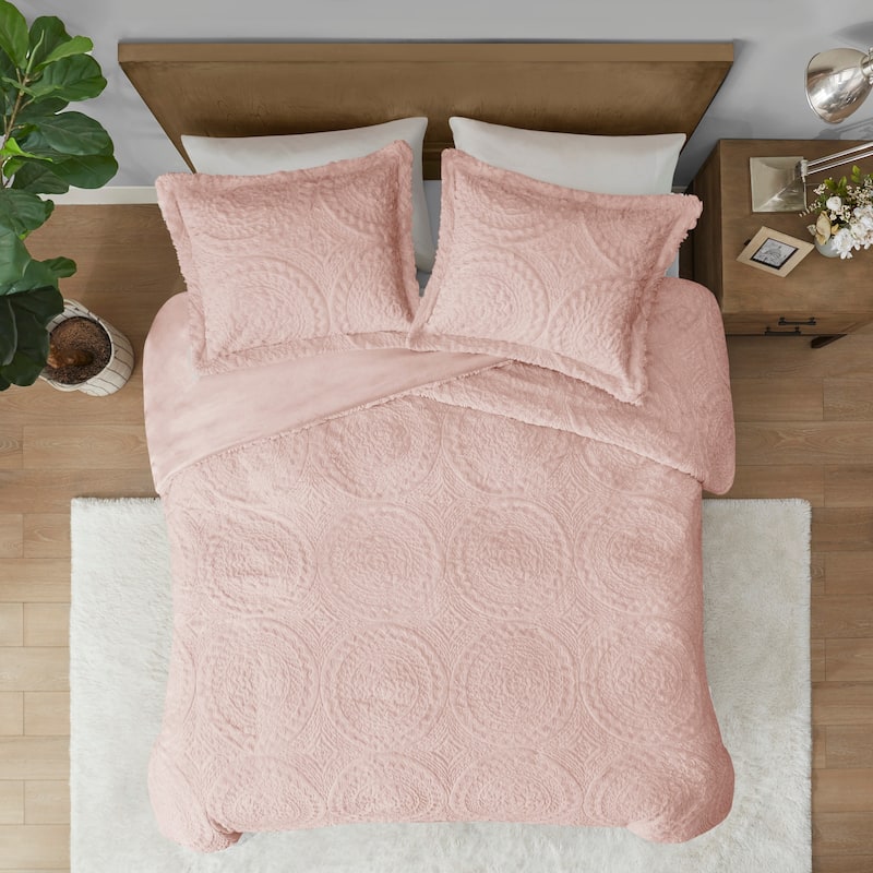 Madison Park Nova Embroidered Medallion Faux Fur Plush Comforter Set