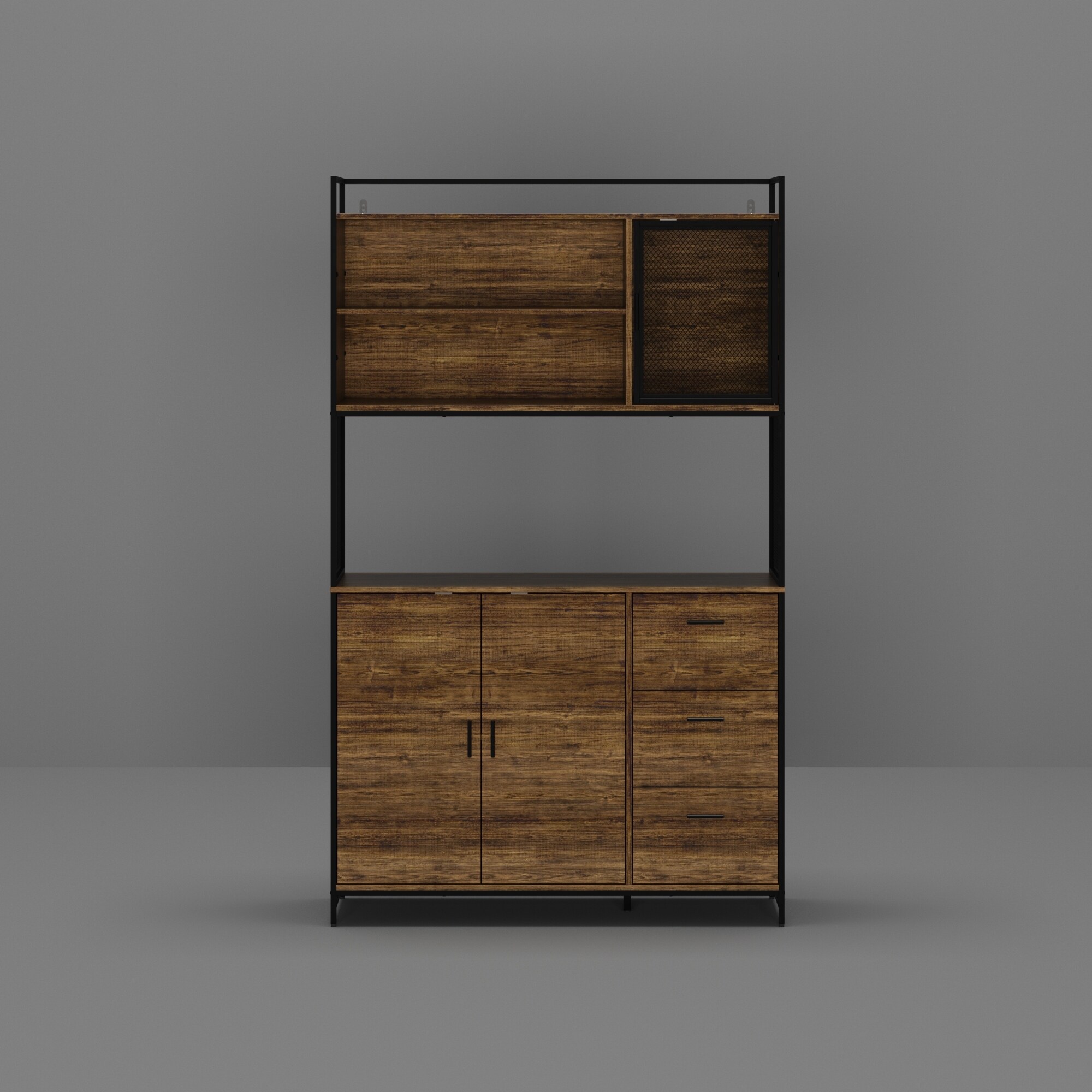 Multifunctional Kitchen Cabinet Collection Metal Frame Shelf Brown