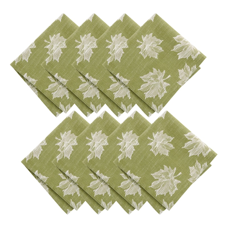 Falling Leaves Jacquard Napkins, Set of 8 - 17x17 - Olive