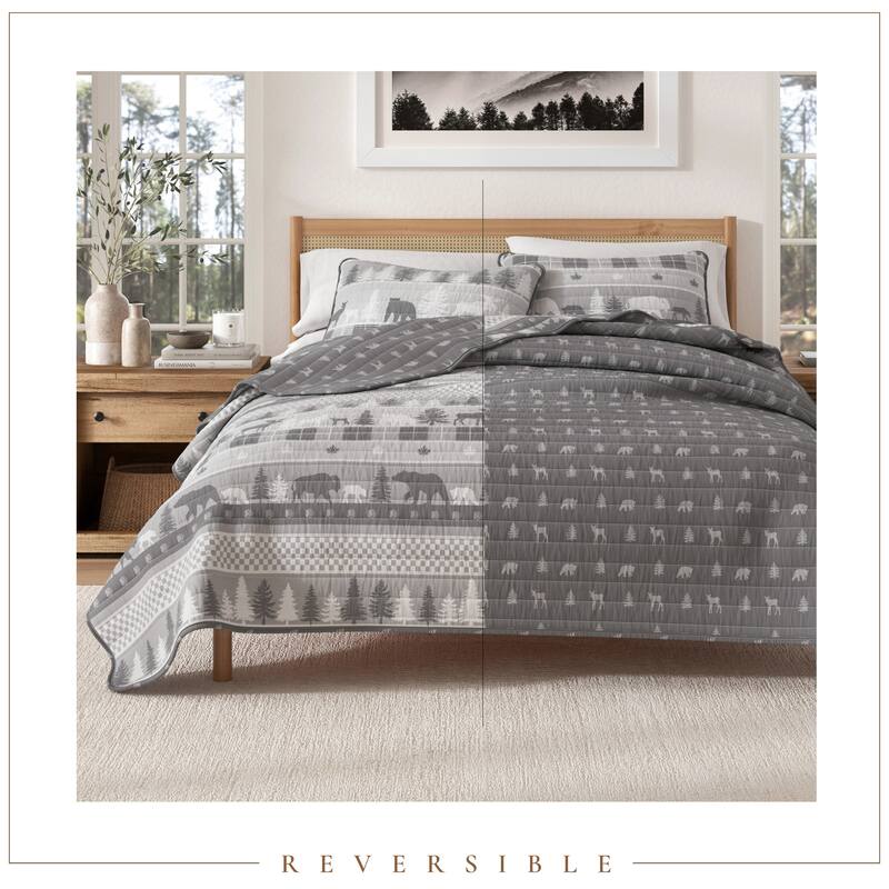 Rustic Woodland Reversible Microfiber Quilt Set with Shams