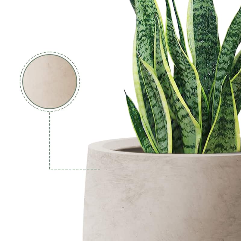Plantara 22"H Weathered Tall Concrete planter, Modern Decorative Pot with Drainage Hole & plug, Round Plant pot for Outdoor