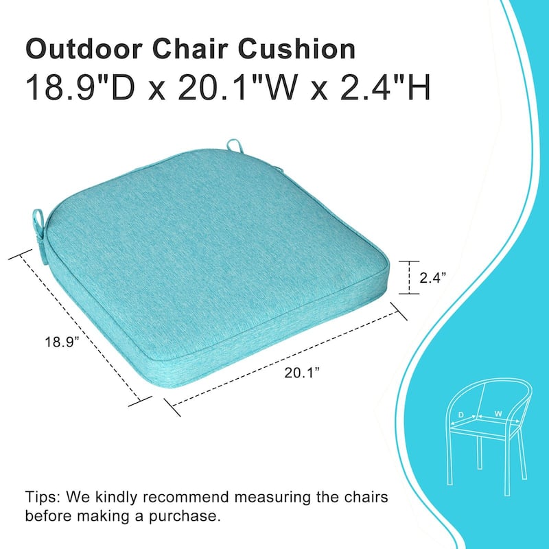 Aoodor Outdoor Dining Chair Cushions Set of 2, Outdoor Chair Pads with Ties, 20 x 19 inch