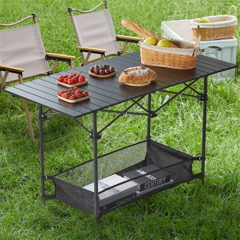 Folding Camping Table, Outdoor Portable Side Desk - Black