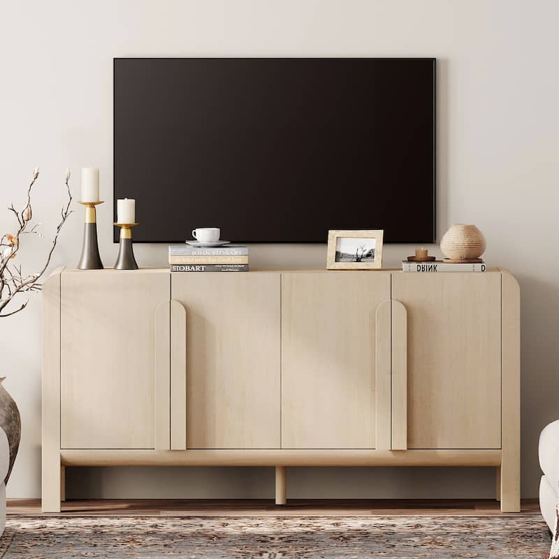 WAMPAT 63" Modern TV Stand With Storage, Entertainment Center With Adjustable Shelves,Wooden TV Console With 4 Doors - Beige