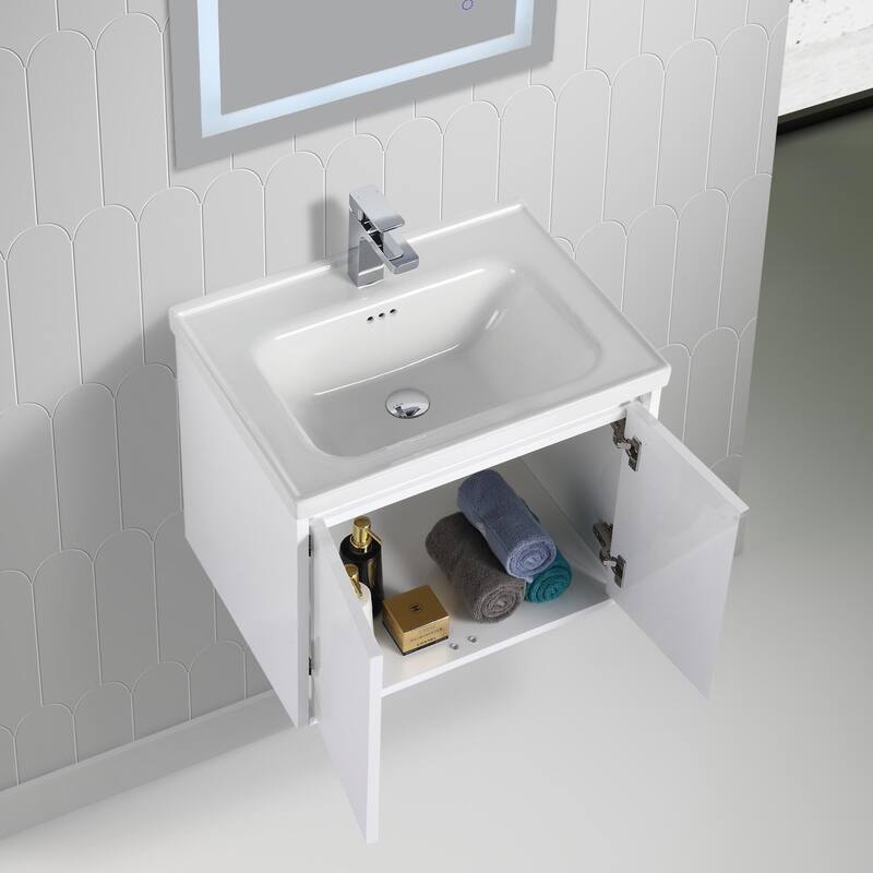 Blossom 24" Wall-Mounted Floating Bathroom Vanity with Ceramic Sink