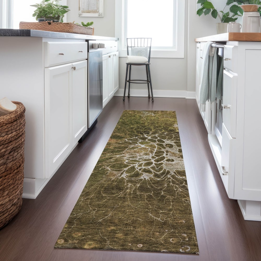 Machine Washable Indoor/ Outdoor Chantille Modern Floral Rug