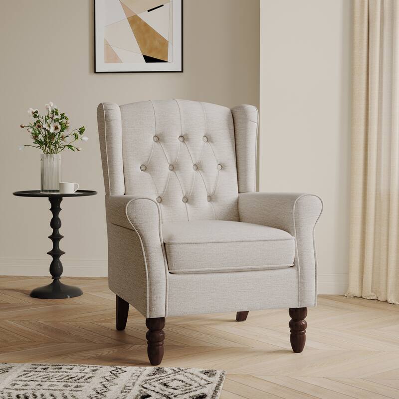 Button-Tufted Accent Chair Wingback Armchair - 38"H