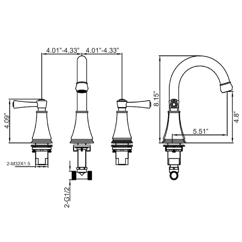 Solid Brass Widespread 2-Handles Bathroom Faucet