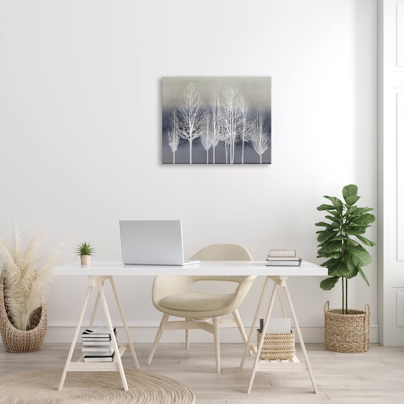 Stupell Modern Tree Forest Winter Landscape over Pattern Canvas Wall Art - Blue