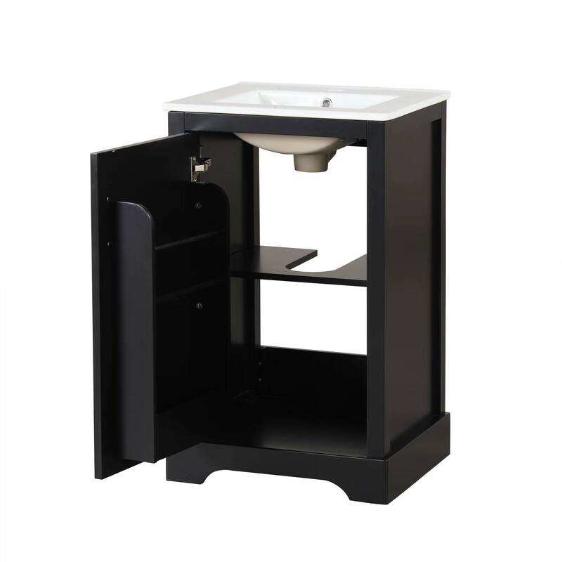 20" White Bathroom Vanity with Ceramic Sink, Soft Closing Door, Adjustable Shelve & Storage Rack, Freestanding Design