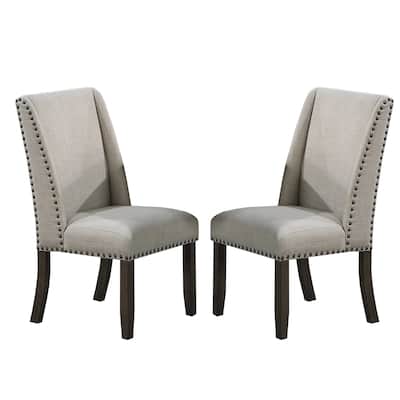 Set of 2 Upholstered Dining Chairs with Nailhead Trim in Oak