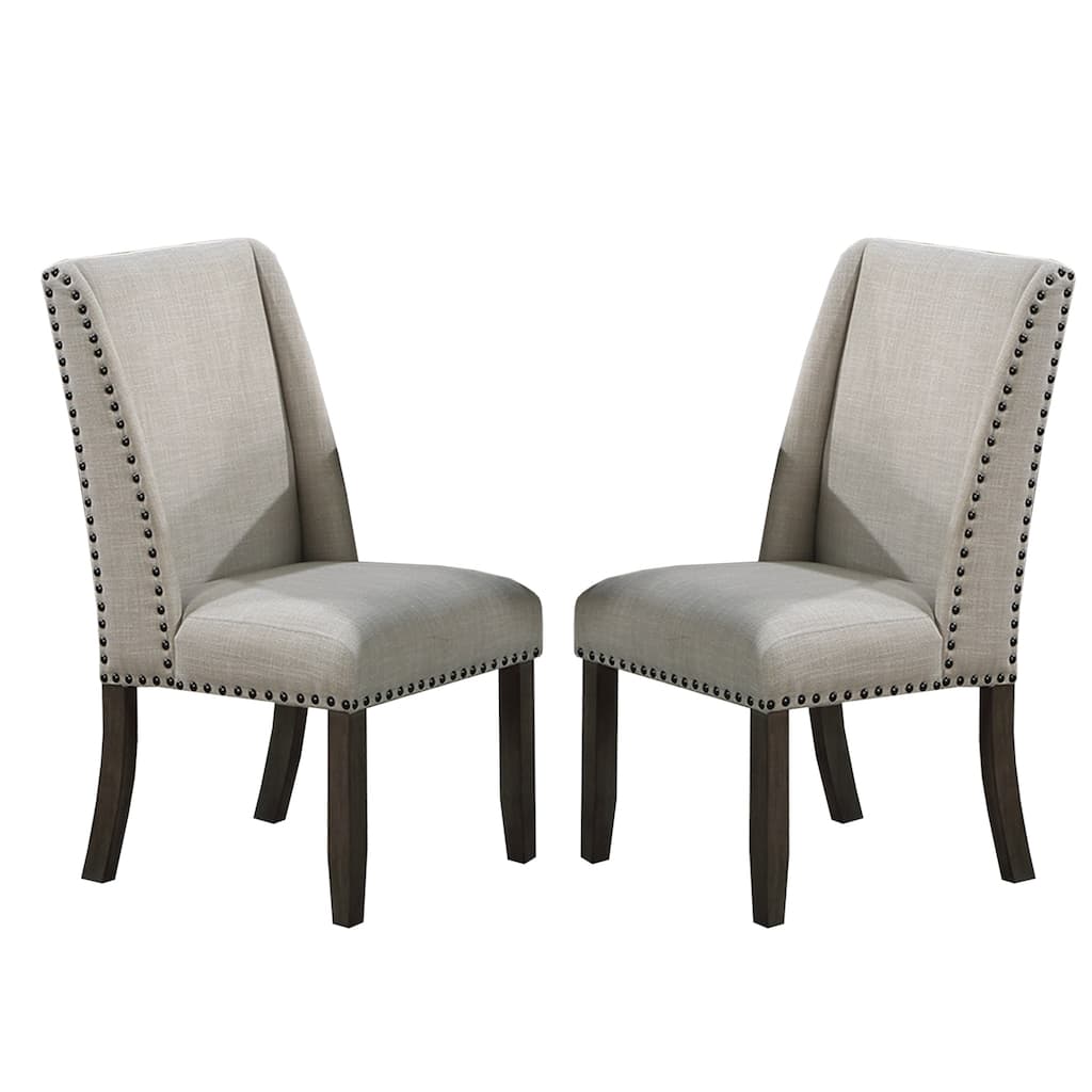 Set of 2 Upholstered Dining Chairs with Nailhead Trim in Oak