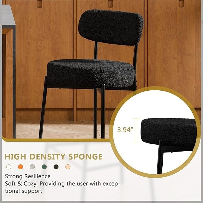 XINMICS 24 Inches Modern Counter Height Bar Stools with Curved Back Metal Legs, Upholstered Boucle Barstools, Set of 2/3/4