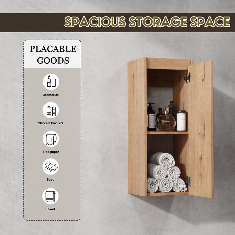 Modern Wall-Mounted Bathroom Side Cabinet with Soft-Close Doors, Floating Design, 6 Storage Compartments, 12-Inch Width
