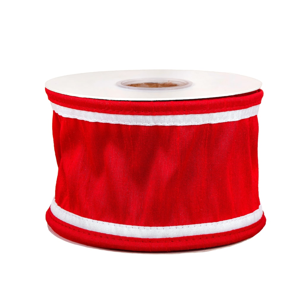 HGTV Home Collection Dupion Double Side Piping Ribbon , Red White, 3 in - 3 in