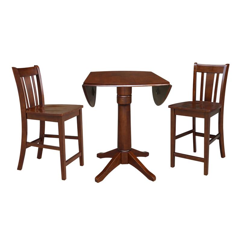 42" Round Pedestal Couonter Height Table and Two Stools - Espresso