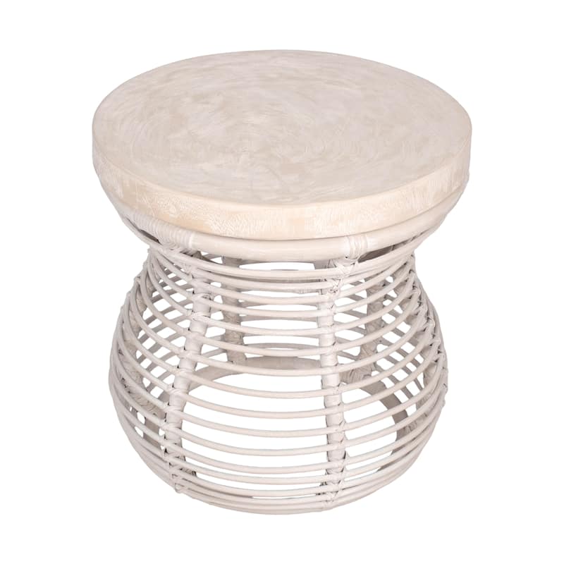 Orinda Rattan Hourglass Side Table with Solid Wood Top by East at Main