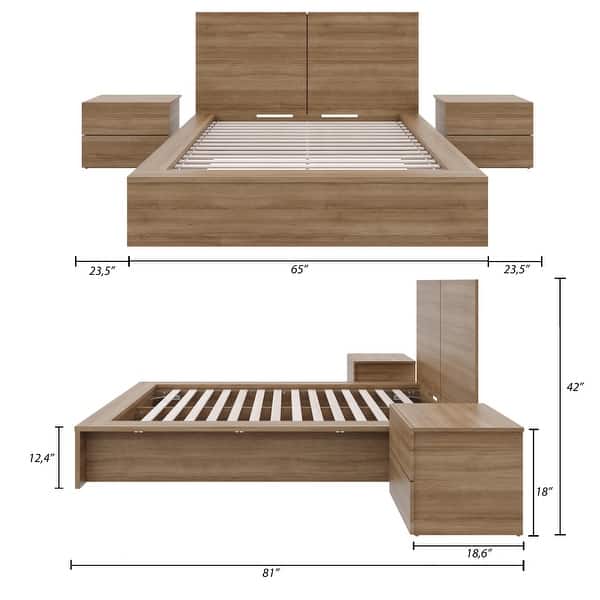 dimension image slide 4 of 6, James 4-Piece Bedroom Set with Bed, Headboard, and 2 Nightstands