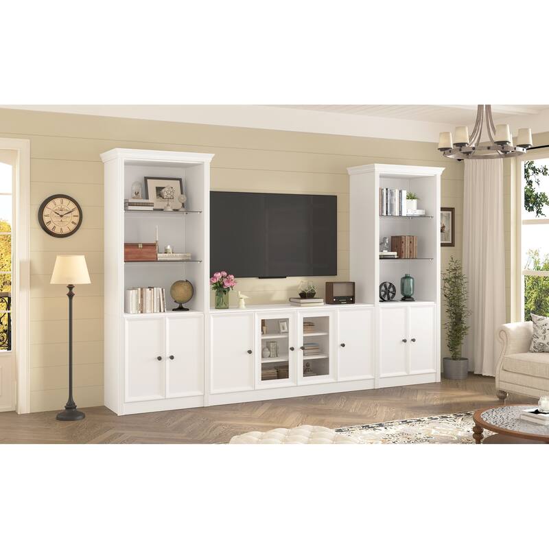 128" Wall Unit Entertainment Center for TVs up to 80", Modern Media Console with Glass Cabinets