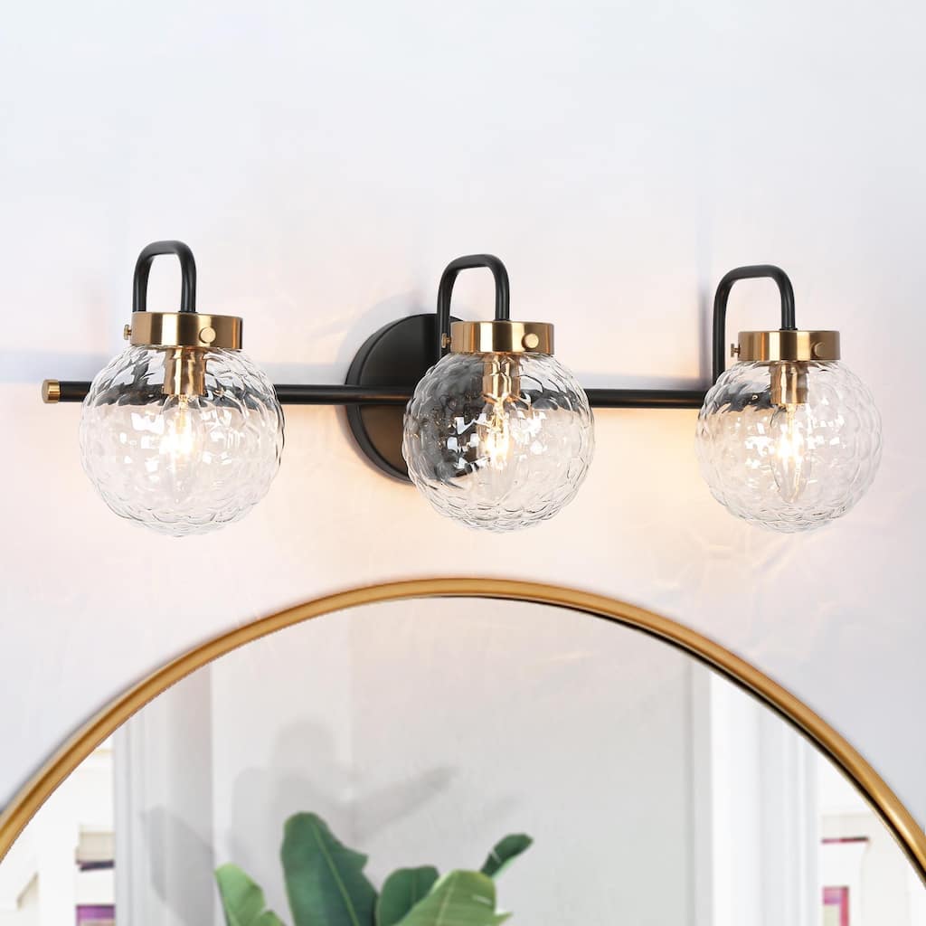 Modern Farmhouse 3-Light Bathroom Vanity Lights Gold Black Wall Sconces - L 22.4"xW 7.8"xH 7.5"