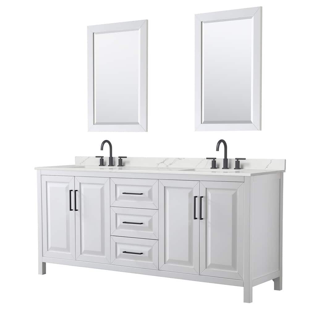 Daria 80-inch Double Vanity, 3 Hole Quartz Top, 24-inch Mirrors
