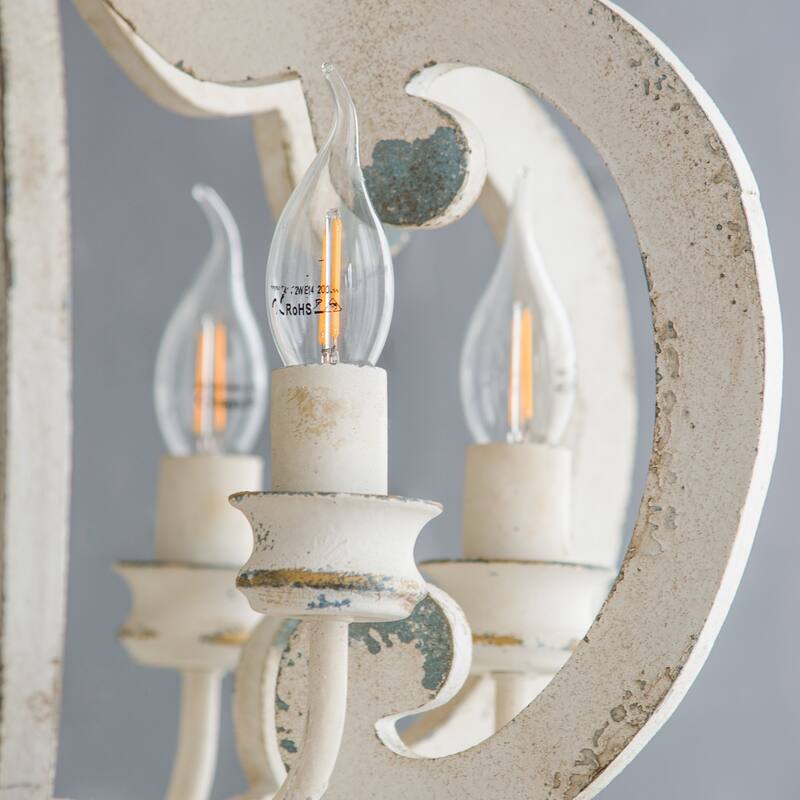 French Country Wood Chandelier, 6-Light Farmhouse Pendant Light Fixture with Adjustable Chain, Bulb Not Included