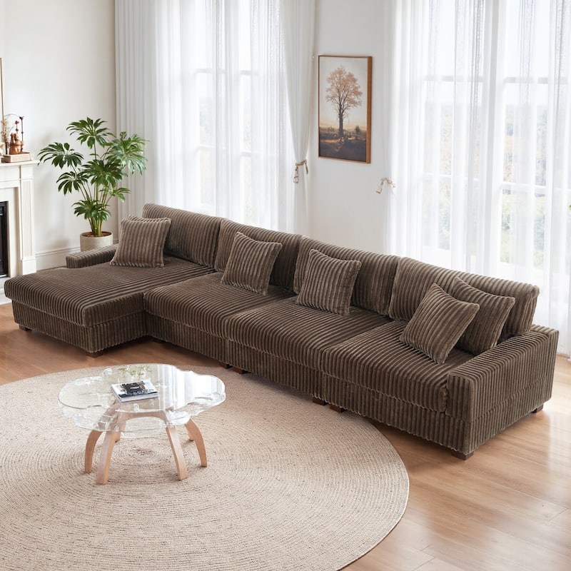 Anne 150" W Oversized Upholstered Modular Sectional Sofa - Light Brown-Type 1 - Left Facing