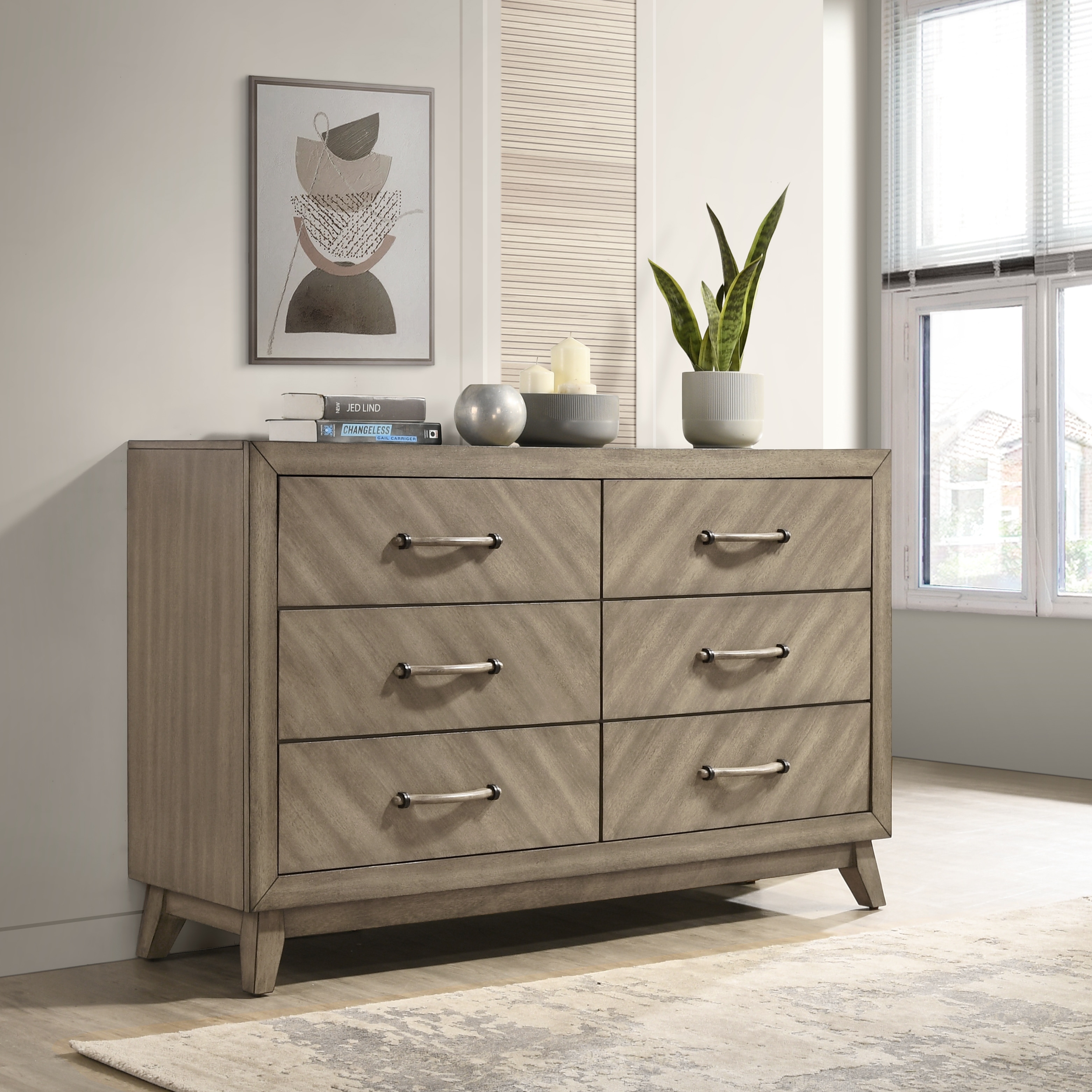 Roundhill Furniture Arena Contemporary 6-Drawer Dresser in Weathered Sand