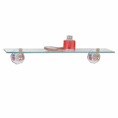 Vintage Glass Shelf Floral Porcelain Brass Brackets | Renovator's Supply