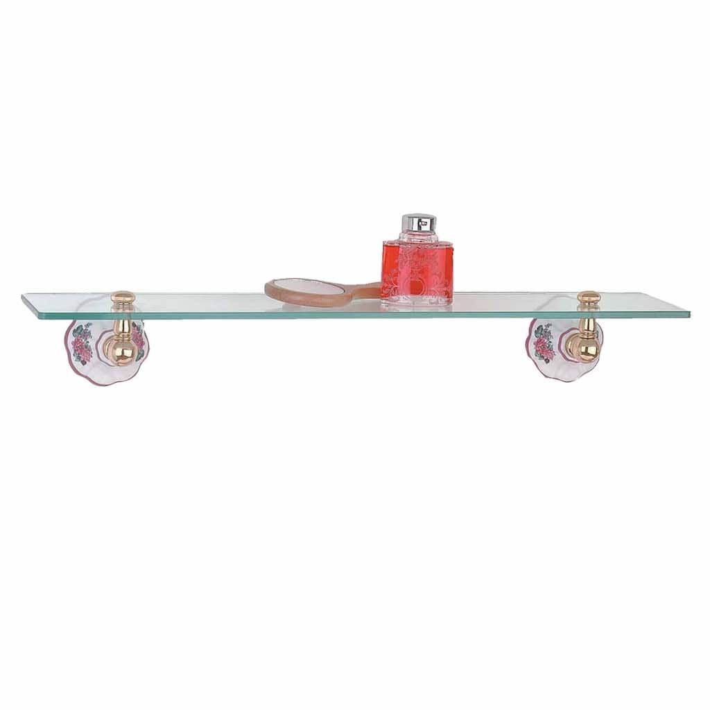 Vintage Glass Shelf Floral Porcelain Brass Brackets | Renovator's Supply