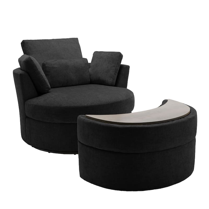 41" W Oversized Accent Barrel Swivel Chair with Moon Storage Ottoman