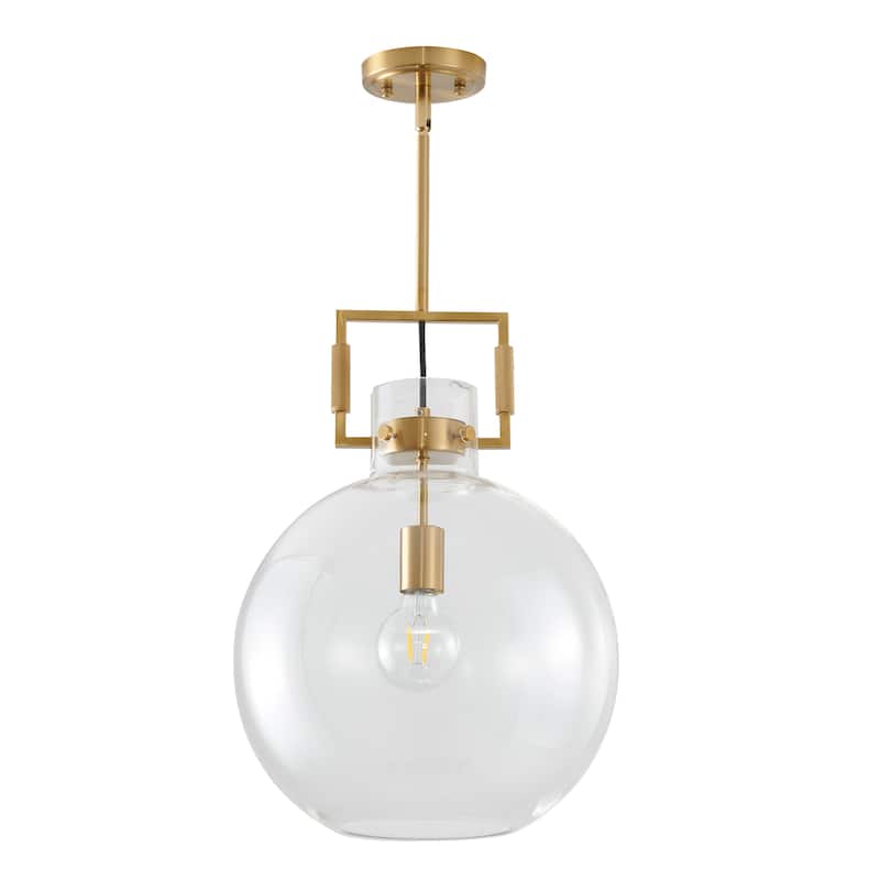 1-Light Brass Metal Frame Pendant Light with a Clear Glass Shade