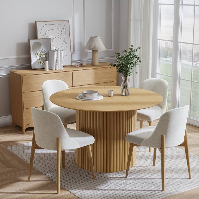 Lumioca Abberton Oak Wood Column Base Round Dining Table