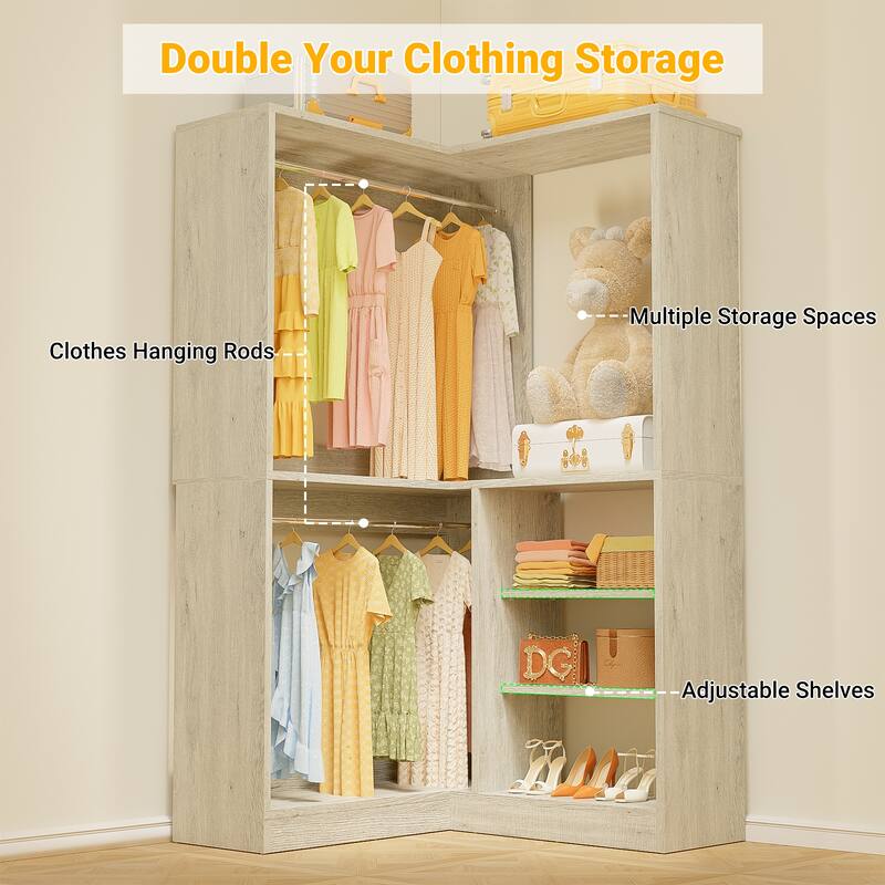 Cimly 35.4'' Coner Closet Organizer with Hanging Rods, Space-saving Closet System with Storage Shelves