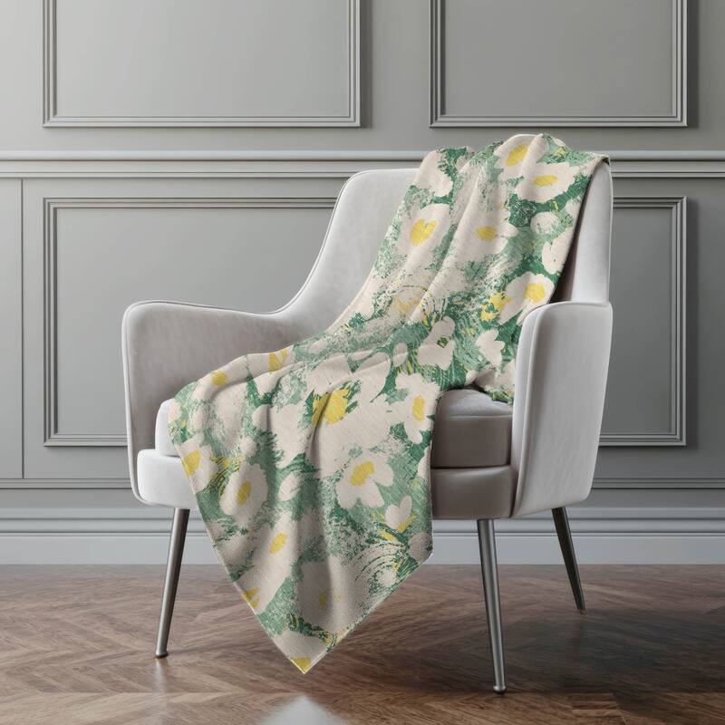Premium Machine Washable Modern Floral Sherpa Throw Blanket - Green - 4'2" x 5'10"
