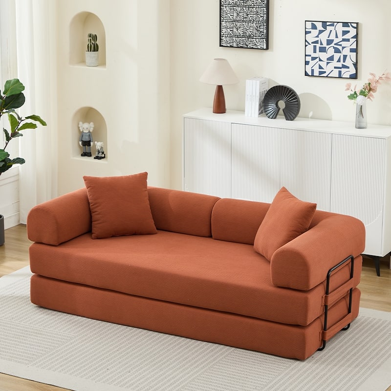 Sofa Bed with 2 Pillows, 3-Seater Convertible Sleeper Sofa, Foldable Couch Loveseat Daybed, No Assembly Required