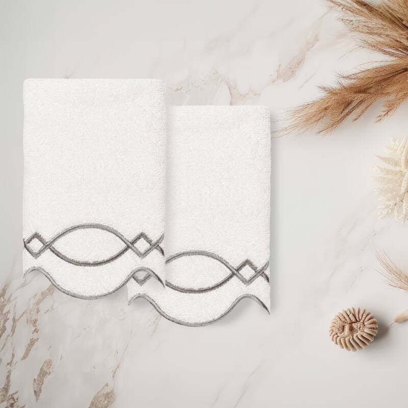 Authentic Hotel and Spa 100% Turkish Cotton DIAMOND CHAIN Scallop Embellished Towel Collection