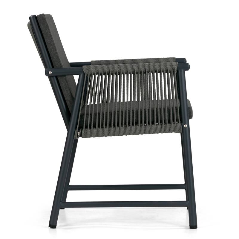 Set of 2 Bianca Grey Outdoor Dining Chair with Hand-Woven Rattan Arms