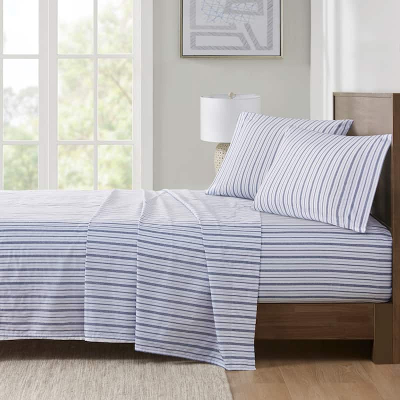Madison Park Essentials 200 Thread Count Printed Cotton Sheet Set - Blue Stripe - King