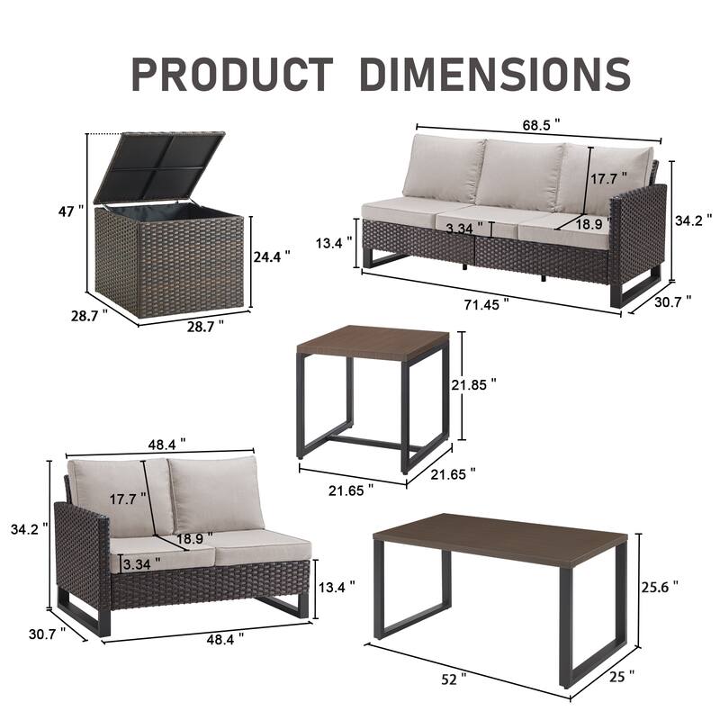 Gymojoy 5 Person All-Weather Wicker Outdoor Conversation Set Seating Group With Side Table And Storage Box