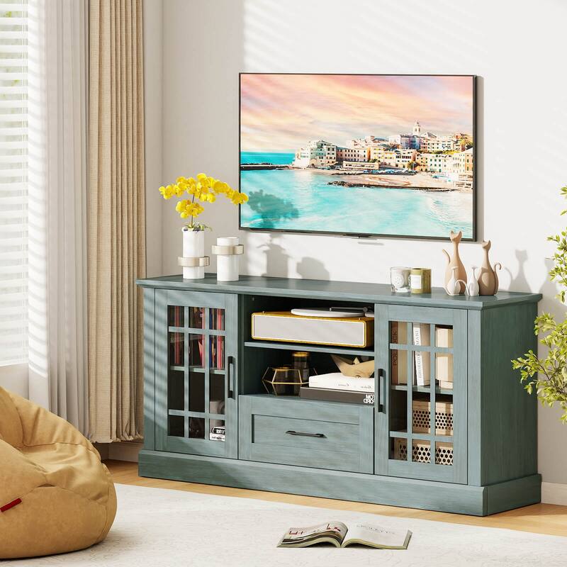 Costway Farmhouse TV Stand for TVs up to 70" Media Center with Glass - See Details